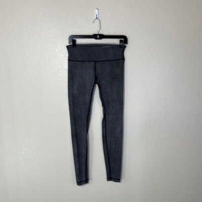 Lululemon Leggings Womens 6 Black White Print Gym Workout Logo 29'' Low Rise