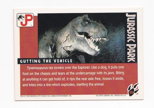 1993 Topps Jurassic Park Cards #39 GUTTING THE VEHICLE - Picture 2 of 2