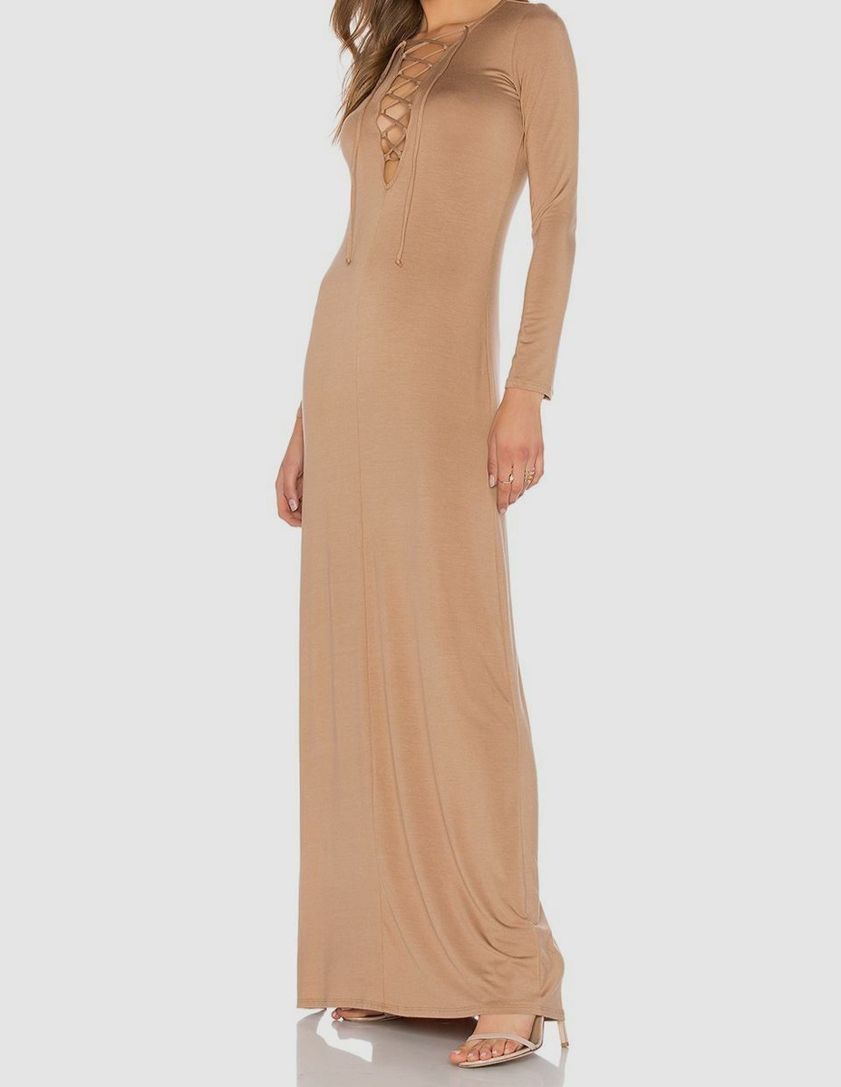 rachel pally maxi dress $260 Rachel Pally Women's Brown Jolene Lace-Up Long Sleeve Maxi Dress Size S