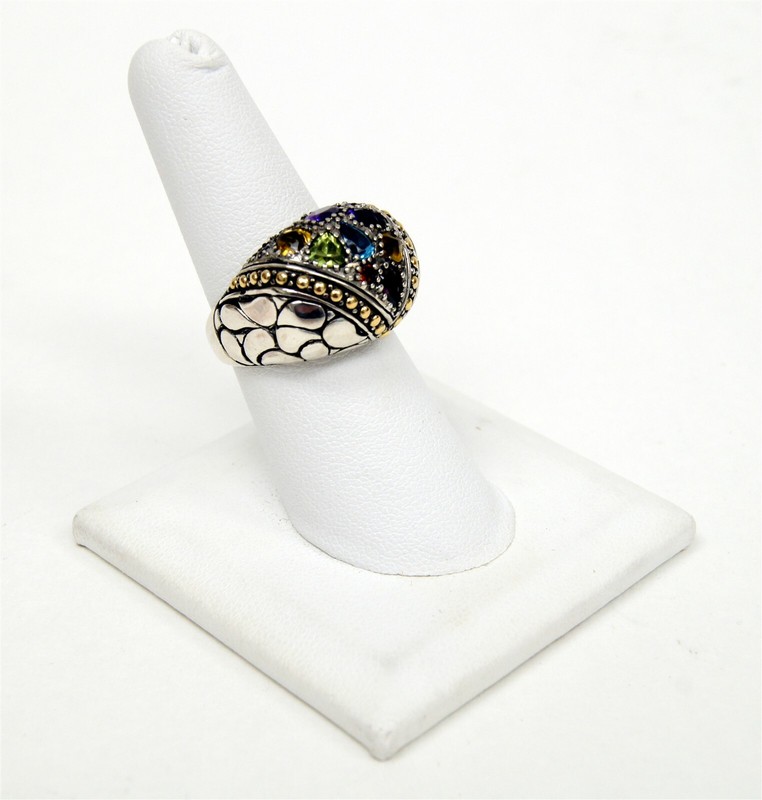 ROBERT MANSE Signed Sterling Silver & 18k Yellow Gold Multi Gemstone Ring  C2778
