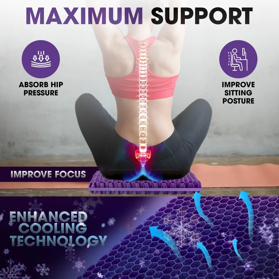 Gel Seat Cushion for Office Chair, Wheelchair, Car Seat and Gaming Chair X-Large - Image 3 of 4