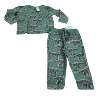 GAP Toddler Green Long Sleeve Shirt and Pants Outfit Green Dino Pattern, Size 2T