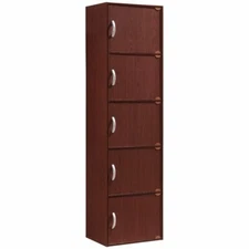Hodedah 5 Shelf 5 Door Bookcase in Mahogany