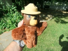 1969 Smokey Bear Rubber Head Plush Body Hand Puppet Ideal Toys SB-H-155