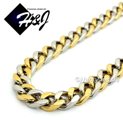 18-40''MEN Stainless Steel 9mm Silver/Gold Plated Cuban Curb Link Chain Necklace