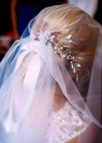 Peine de pelo de cristal rojo nupcial Rubí enredadera con peine perla pieza de pelo graduación Foto 4 de 4