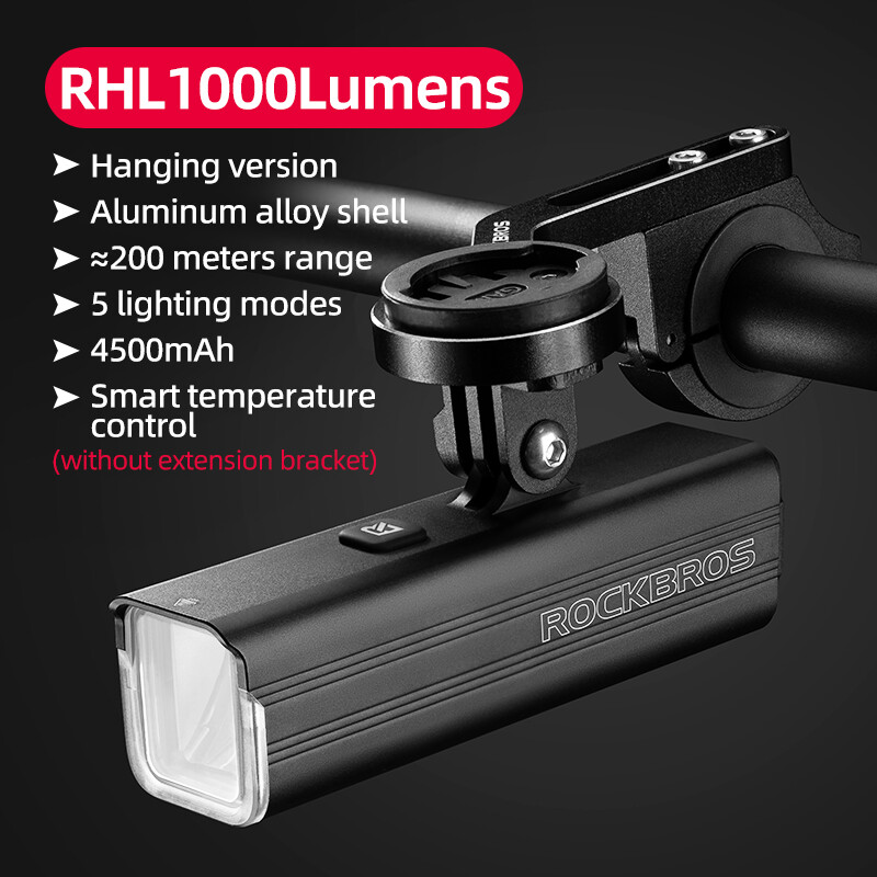ROCKBROS Bike Front Hoisting Headlight MTB Flashlight USB-C Super Brightness