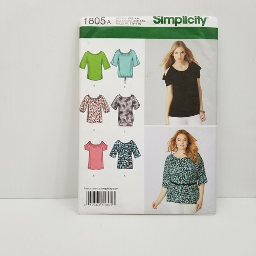 Simplicity Pattern · 1805 · Size A XXS-XXL · Misses Womens Knit Tops