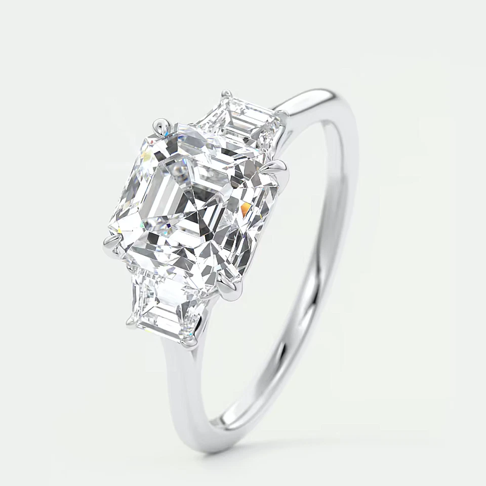 Engagement Ring 14k White Gold 0.50 Carat Semi Mount Asscher Cut Setting Diamond - Image 2 of 4