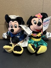The Disney Store 8" Mini Bean Bag Plush Hawaii Tourist Mickey  Hula Minnie NWT