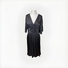 Jigsaw UK 12 Black Satin V Neck Midi Dress BNWT