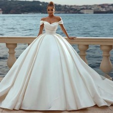 Princess Satin Wedding Dresses For Woman Bride Ball Gowns Off Shoulder Lace Up