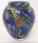 Cobalt Art Glass, Millefiori Vase/Urn, Arthur Kuzak, Vintage LN — photo 3