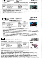 3 CANADA REVENUE BC TIDAL FISHING LICENSES 2015, 2017 AND 18 INTACT VERY FINE