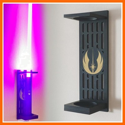 Lightsaber Wall Mount with Pattern, Wooden Lightsaber Stand for Lightsaber Di...