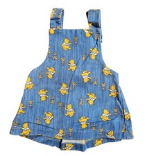 Vintage Sears Winnie the Pooh Denim Jumper Dress 2T Overall Disney Piglet AOP