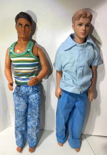 Lot 2 MATTEL 1968 KEN DOLLS MOLDED BLOND & BROWN HAIR Dressed GUC