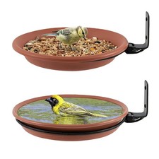 Bseical 2 Piece Wall Mounted Bird Feeder, Bath for Garden, Fence Brown 