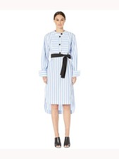 YYIGAL Womens Light Blue Belted Striped Collared Tea-Length Hi-Lo Dress 4