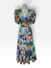 De Loretta Izula Wrap Midi Dress S Tie Waist Ruffle Short Sleeve 100% Cotton