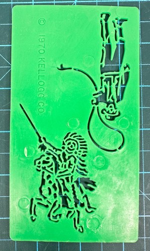 Vintage 1970 Kellogg's Co Green Plastic Stencil 1970 Cereal Cowboy Indian Rare
