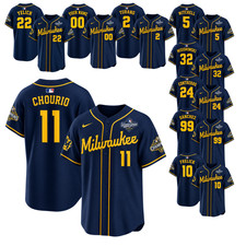 Milwaukee Brewers Baseball Jersey Navy Blue Gold Custom Name Number World Series