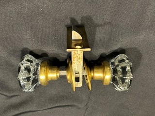 Vintage Crystal Door Knob Set Faceted Glass Knobs with Brass Hardware & Spindle