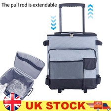 43L Cool Bag Box Portable Travel Coolbox Rolling Cooler Wheels w/Pull Rod Handle