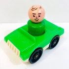 Vtg Fisher-Price Little People Play Family Green & White 1-Seat Car w/ Wood Man