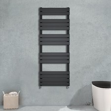 Black Designer Flat Panel Heated Towel Rail Radiator Bathroom Warmer Valves