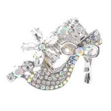 Silver Tone Metal Crystal Rhinestone High Heel Shoe Stretch Ring R1342-SCL