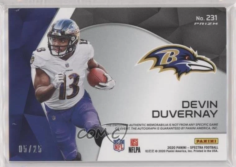 2020 Panini Spectra FOTL Wave Prizm /25 Devin Duvernay RPA Rookie Patch Auto RC - Image 2 of 2