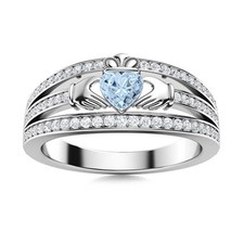 925 Silver Natural Aquamarine Solitaire with Accents Sister Ring Jewelry
