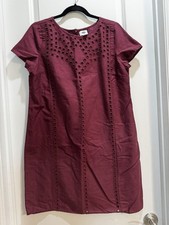 Old Navy Burgundy Eyelet Dress Medium Round Neck Short Sleeves 100% Cotton