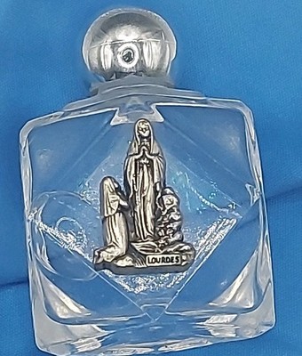 Vintage Glas Weihwasserflasche Unserer Lieben Frau von Lourdes Heiligtum selten Sternform