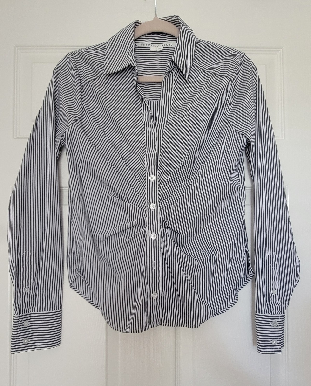 Veronica Beard Striped Button Down Ruched Shirt B… - image 1