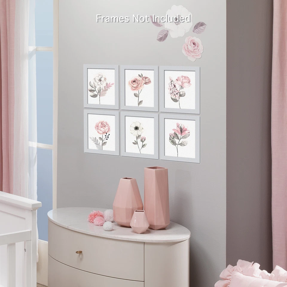 Arte de pared infantil sin marco floral acuarela corderos e hiedra 6 piezas - rosa/gris Foto 3 de 4