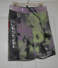 NWOT Quiksilver Youth Board Shorts Surfsilk Acid Wash Green Black 25/10