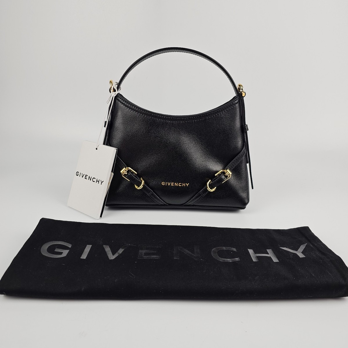 GIVENCHY Nano Voyou Black Polished Leather Shoulder Bag New And