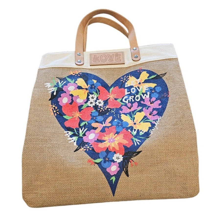 Brighton Let Love Grow Burlap Tote Heart w/ Flowers