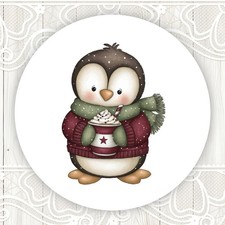 Christmas Penguin Holding Cute Drink Whimsy Stickers Round Matte Labels Seals
