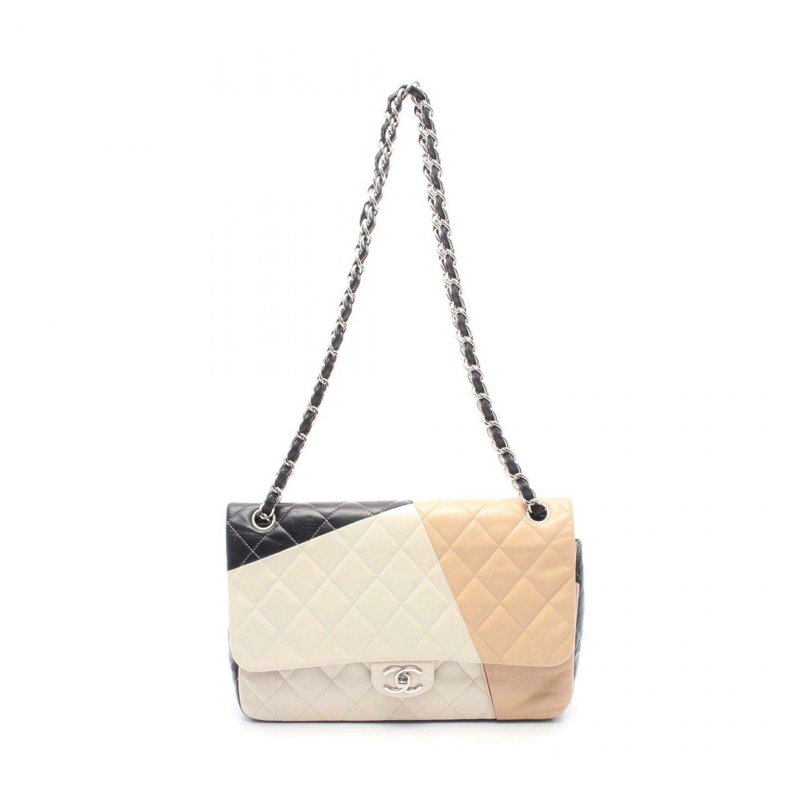 Chanel Matelasse W Flap Shoulder Bag in White Lambskin Sheepskin r5_0811