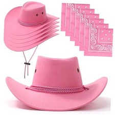 12 Pcs Cowboy Hat and Bandana Cowboy Cowgirl Hats Bulk Western Polyester Pink