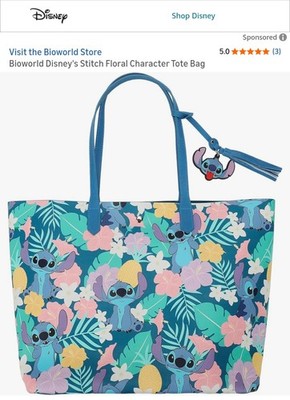 Bioworld Disney's Stitch Floral Character Tote Bag