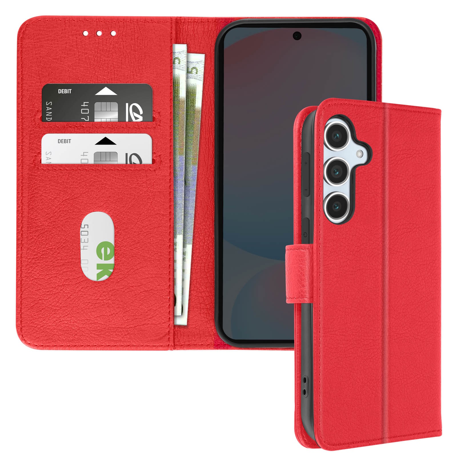Coque portefeuille Galaxy S24 FE rouge protège écran contre rayures clés