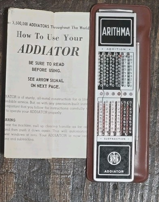 #ad #ad ADDIATOR ARITHMA Vintage Manual Adding Machine Calculator w Stylus $17.99