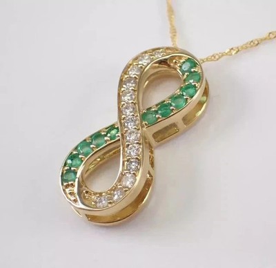 2Ct Round Cut Lab-Created Emerald Infinity Charm Pendant 14k Yellow Gold Plated