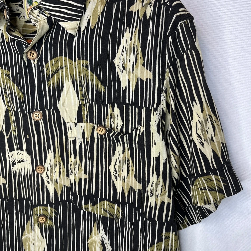 Ron Chereskin 男式 L 夏威夷衬衫黑色米色 Aloha 印花 — 第 3/4 张图片