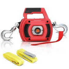 Portable Drill Winch Of 1500 Lb Red Handheld Drill Winch With 40 Foot Synthe...