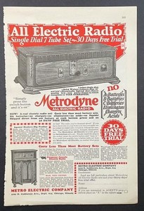 1927 Metrodyne “All Electric Radio” full page AD 7 Tube Set